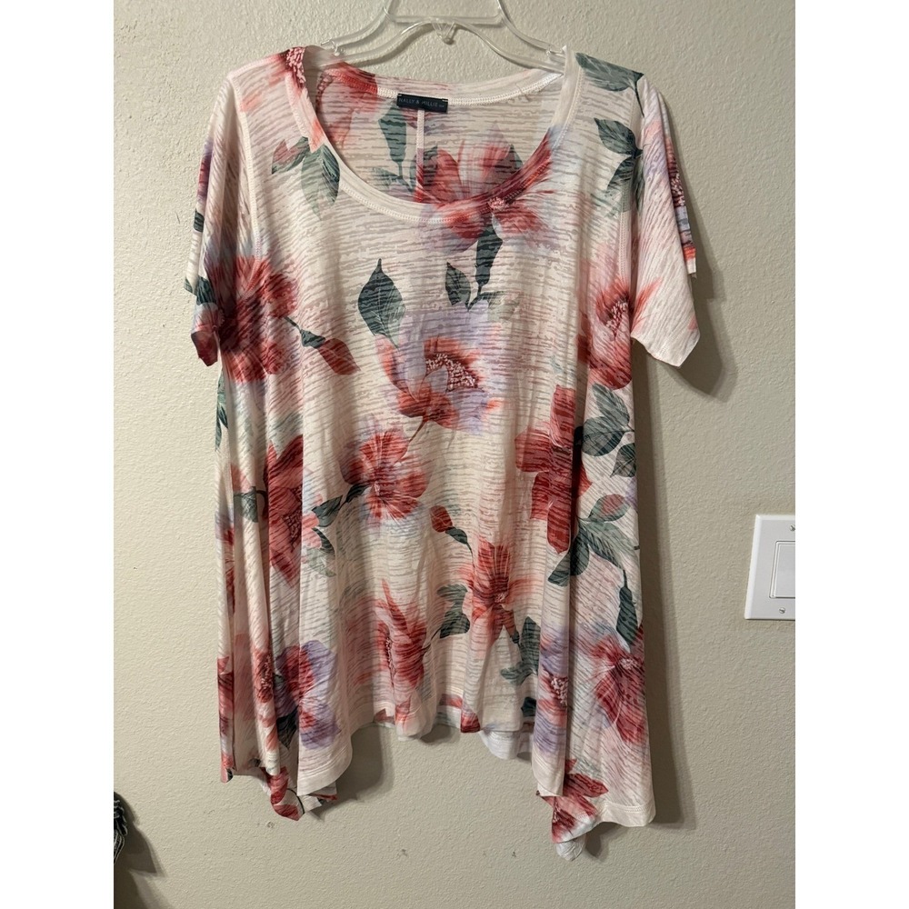 Nally & Millie Women's Floral Print Tunic Top Shirt Ivory Red Purple Large